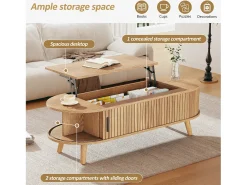 Online Mesa de centro ajustável em altura 120x50x39,5 cm - 2 portas - Armazenamento oculto - Pés de madeira maciça - Natural Mesa De Centro
