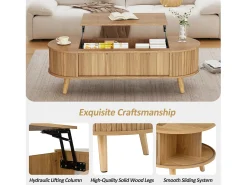 Online Mesa de centro ajustável em altura 120x50x39,5 cm - 2 portas - Armazenamento oculto - Pés de madeira maciça - Natural Mesa De Centro