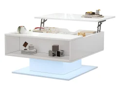Mesa de centro ajustável em altura 80x77x40 cm - Design de alto brilho - Com iluminação LED - Armazenamento semiaberto -^ModernLuxe Discount