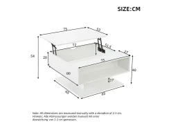 Mesa de centro ajustável em altura 80x77x40 cm - Design de alto brilho - Com iluminação LED - Armazenamento semiaberto -^ModernLuxe Discount