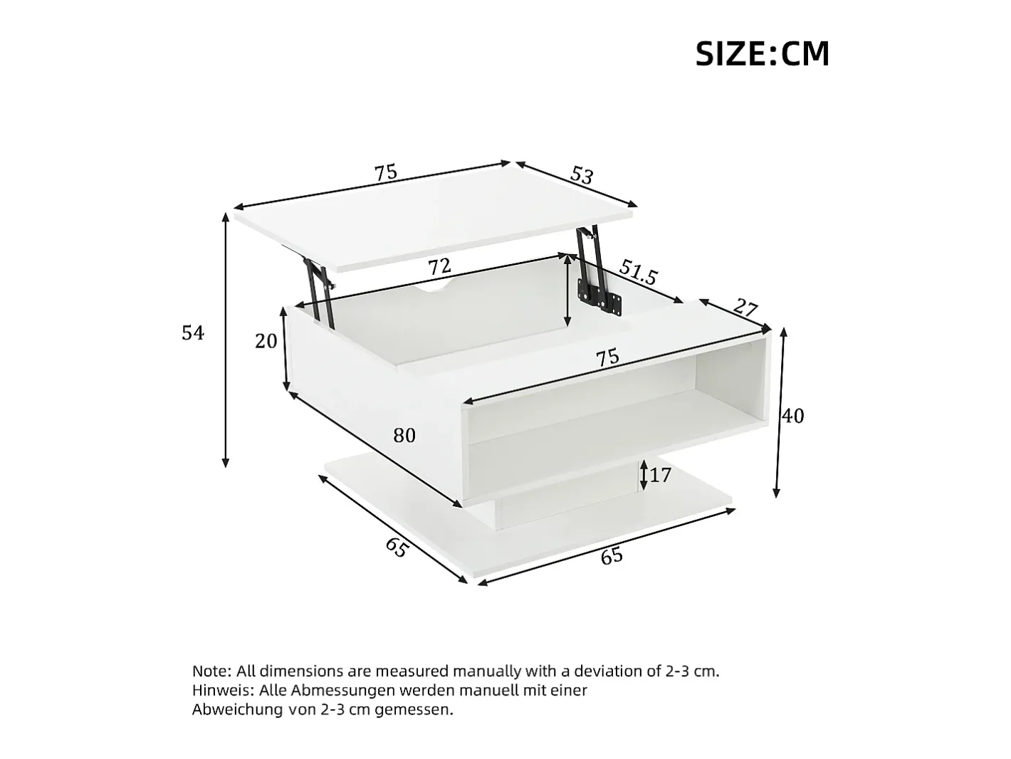 Mesa de centro ajustável em altura 80x77x40 cm - Design de alto brilho - Com iluminação LED - Armazenamento semiaberto -^ModernLuxe Discount