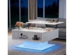 Mesa de centro ajustável em altura 80x77x40 cm - Design de alto brilho - Com iluminação LED - Armazenamento semiaberto -^ModernLuxe Discount