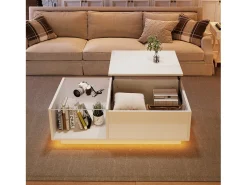 Mesa de centro alto brilho - altura ajustável - com armazenamento + prateleiras -^ModernLuxe Sale