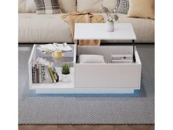 Mesa de centro alto brilho - altura ajustável - com armazenamento + prateleiras -^ModernLuxe Sale