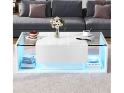 Mesa de centro alto brilho 100x50x31 cm - 1 gaveta - com iluminação LED - Vidro temperado -^ModernLuxe Clearance