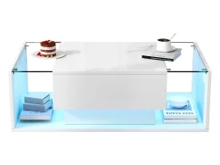 Mesa de centro alto brilho 100x50x31 cm - 1 gaveta - com iluminação LED - Vidro temperado -^ModernLuxe Clearance