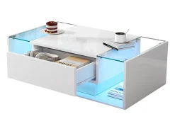 Mesa de centro alto brilho 100x50x31 cm - 1 gaveta - com iluminação LED - Vidro temperado -^ModernLuxe Clearance