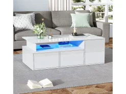 Mesa de centro alto brilho 100×50×35 cm - com iluminação LED - 2 gavetas - 3 compartimentos -^ModernLuxe Sale