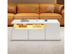 Mesa de centro alto brilho 100×50×35 cm - com iluminação LED - 2 gavetas - 3 compartimentos -^ModernLuxe Sale