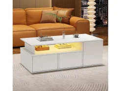 Mesa de centro alto brilho 100×50×35 cm - com iluminação LED - 2 gavetas - 3 compartimentos -^ModernLuxe Sale