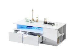 Mesa de centro alto brilho 100×50×35 cm - com iluminação LED - 2 gavetas - 3 compartimentos -^ModernLuxe Sale