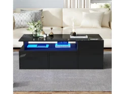 Hot Mesa de centro alto brilho 100×50×35 cm - com iluminação LED - 2 gavetas - 3 compartimentos - Mesa De Centro