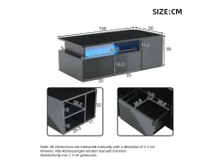 Hot Mesa de centro alto brilho 100×50×35 cm - com iluminação LED - 2 gavetas - 3 compartimentos - Mesa De Centro