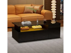 Hot Mesa de centro alto brilho 100×50×35 cm - com iluminação LED - 2 gavetas - 3 compartimentos - Mesa De Centro