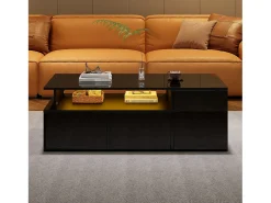 Hot Mesa de centro alto brilho 100×50×35 cm - com iluminação LED - 2 gavetas - 3 compartimentos - Mesa De Centro