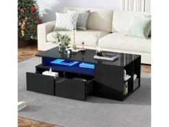 Hot Mesa de centro alto brilho 100×50×35 cm - com iluminação LED - 2 gavetas - 3 compartimentos - Mesa De Centro