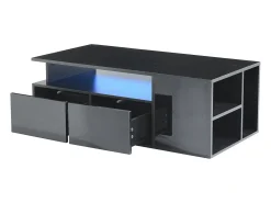 Hot Mesa de centro alto brilho 100×50×35 cm - com iluminação LED - 2 gavetas - 3 compartimentos - Mesa De Centro