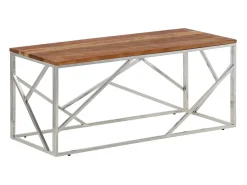 Mesa de centro aço inoxidável/madeira de acácia maciça*vidaxl Online
