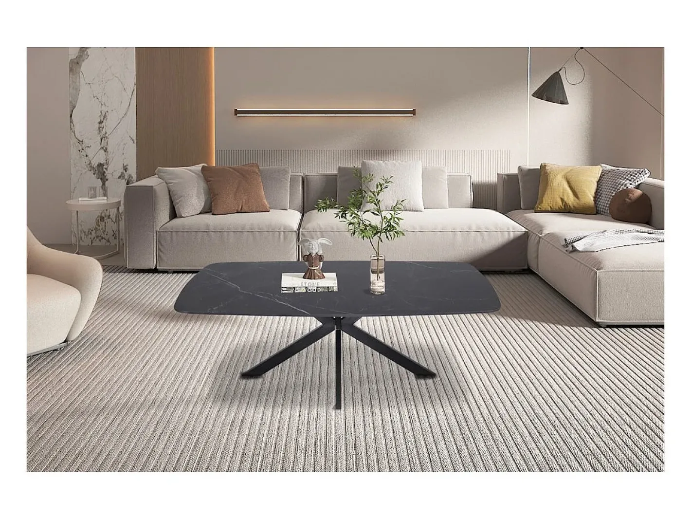Best Mesa de Centro ARVENA – Mesa de Centro Retangular 130x70 cm – Pedra Preta & Metal – Design Elegante e Contemporâneo Mesa De Centro