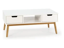 VS Venta-stock Mesa De Centro*Mesa de centro Baku branca, pinho maciço, 2 gavetas, 110 cm. Branco