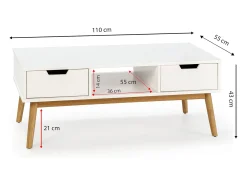VS Venta-stock Mesa De Centro*Mesa de centro Baku branca, pinho maciço, 2 gavetas, 110 cm. Branco