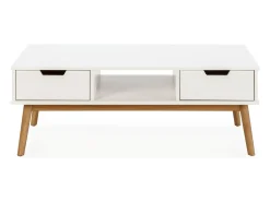 VS Venta-stock Mesa De Centro*Mesa de centro Baku branca, pinho maciço, 2 gavetas, 110 cm. Branco