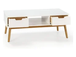 VS Venta-stock Mesa De Centro*Mesa de centro Baku branca, pinho maciço, 2 gavetas, 110 cm. Branco