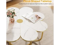 Tribesigns Mesa De Centro*Mesa de centro branca e dourada, mesa de centro moderna em forma de flor de 100 cm com tampo em mármore falso, mesa central com detalhes florais e estrutura metálica para sala de estar, quarto Branco