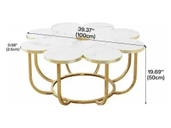Tribesigns Mesa De Centro*Mesa de centro branca e dourada, mesa de centro moderna em forma de flor de 100 cm com tampo em mármore falso, mesa central com detalhes florais e estrutura metálica para sala de estar, quarto Branco