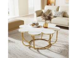 Tribesigns Mesa De Centro*Mesa de centro branca e dourada, mesa de centro moderna em forma de flor de 100 cm com tampo em mármore falso, mesa central com detalhes florais e estrutura metálica para sala de estar, quarto Branco