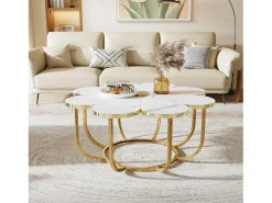 Tribesigns Mesa De Centro*Mesa de centro branca e dourada, mesa de centro moderna em forma de flor de 100 cm com tampo em mármore falso, mesa central com detalhes florais e estrutura metálica para sala de estar, quarto Branco