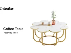 Tribesigns Mesa De Centro*Mesa de centro branca e dourada, mesa de centro moderna em forma de flor de 100 cm com tampo em mármore falso, mesa central com detalhes florais e estrutura metálica para sala de estar, quarto Branco