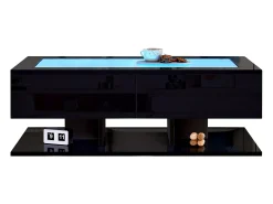 Sale Mesa de centro brilhante 100×50×35 cm - 2 gavetas - com iluminação LED - tampo de vidro - painel de partículas - Mesa De Centro