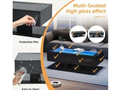 Sale Mesa de centro brilhante 100×50×35 cm - 2 gavetas - com iluminação LED - tampo de vidro - painel de partículas - Mesa De Centro