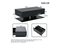 Sale Mesa de centro brilhante 100×50×35 cm - 2 gavetas - com iluminação LED - tampo de vidro - painel de partículas - Mesa De Centro