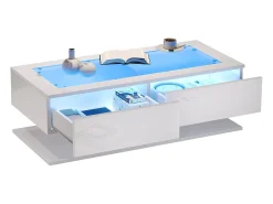 Mesa de centro brilhante 100×50×35 cm - 2 gavetas - com iluminação LED - tampo de vidro - painel de partículas -*ModernLuxe Discount