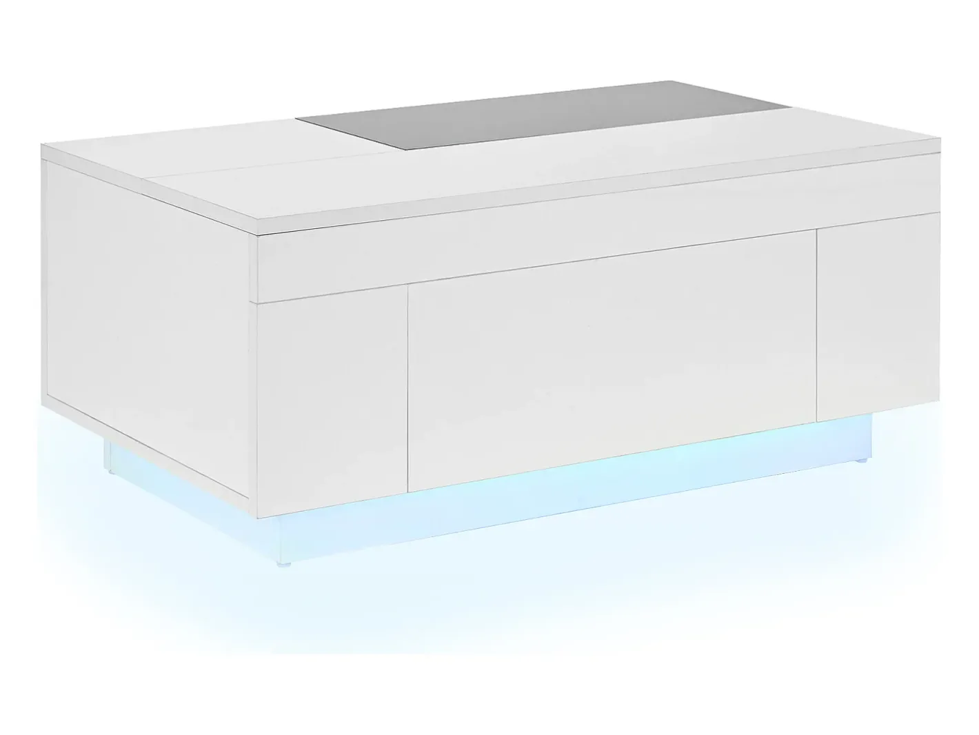Mesa de centro brilhante 80×50×35,5 cm - Iluminação LED - 1 gaveta - Tampo extensível - + Preto*ModernLuxe New