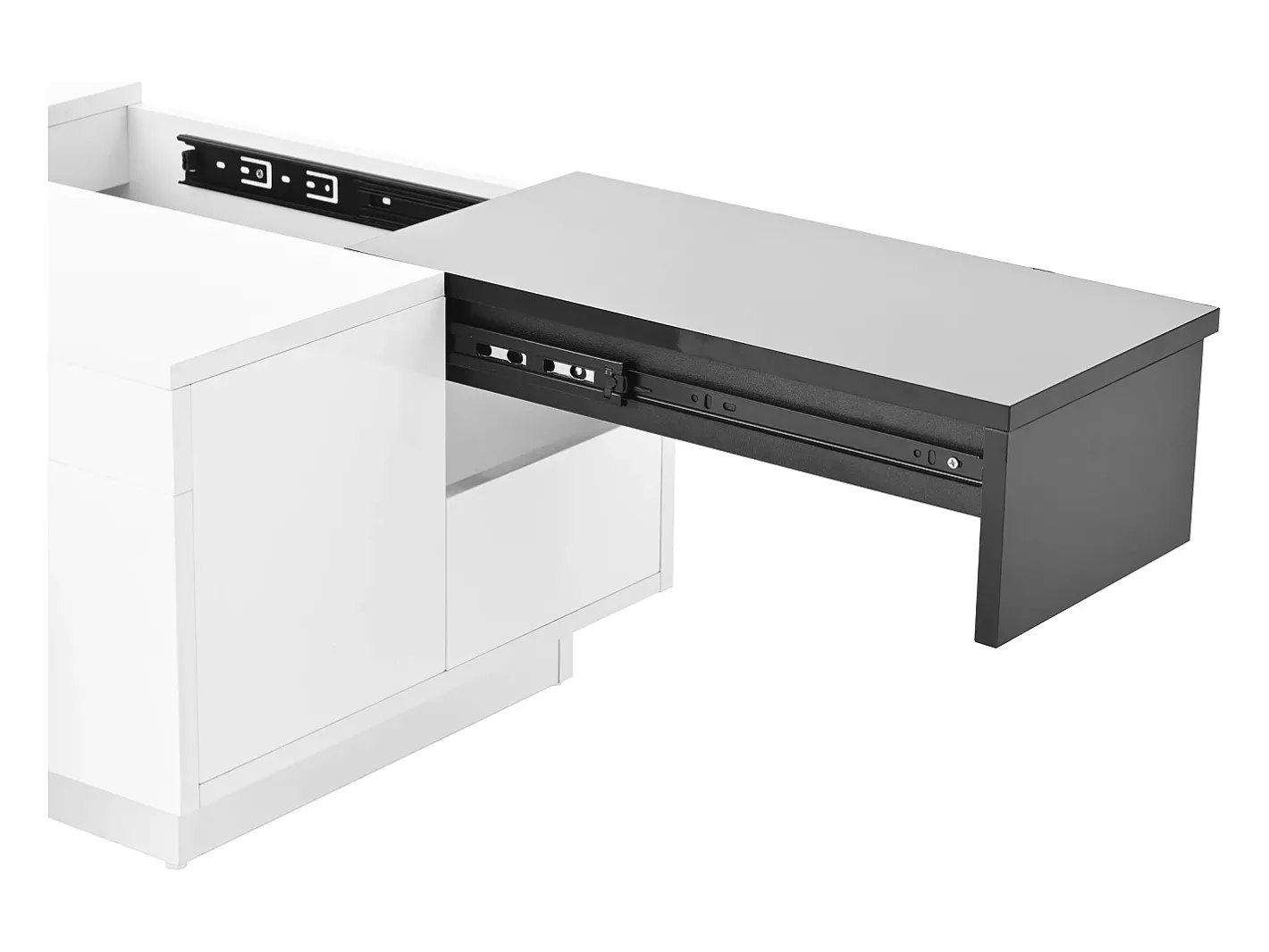 Mesa de centro brilhante 80×50×35,5 cm - Iluminação LED - 1 gaveta - Tampo extensível - + Preto*ModernLuxe New