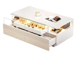 Mesa de centro brilhante 90×45×35,5 cm - 2 gavetas - com iluminação LED - com vidro temperado -^ModernLuxe Discount