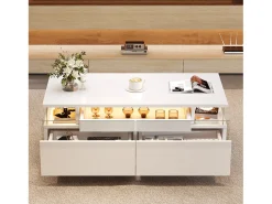 Mesa de centro brilhante 90×45×35,5 cm - 2 gavetas - com iluminação LED - com vidro temperado -^ModernLuxe Discount