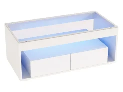 Hot Mesa de centro brilhante 100x50x40 cm - com 2 gavetas - com iluminação LED - Tampos de vidro - Mesa De Centro