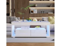 Hot Mesa de centro brilhante 100x50x40 cm - com 2 gavetas - com iluminação LED - Tampos de vidro - Mesa De Centro