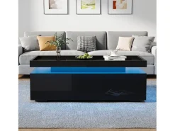 Mesa de centro brilhante 95×45×35 cm - com iluminação LED - com 2 gavetas - Painel de partículas -^ModernLuxe Hot