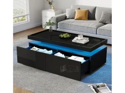 Mesa de centro brilhante 95×45×35 cm - com iluminação LED - com 2 gavetas - Painel de partículas -^ModernLuxe Hot