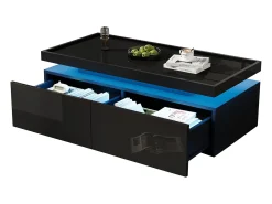 Mesa de centro brilhante 95×45×35 cm - com iluminação LED - com 2 gavetas - Painel de partículas -^ModernLuxe Hot