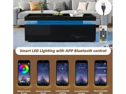 Mesa de centro brilhante 95×45×35 cm - com iluminação LED - com 2 gavetas - Painel de partículas -^ModernLuxe Hot