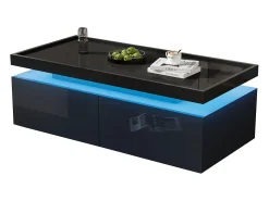 Mesa de centro brilhante 95×45×35 cm - com iluminação LED - com 2 gavetas - Painel de partículas -^ModernLuxe Hot