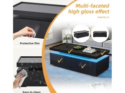 Mesa de centro brilhante 95×45×35 cm - com iluminação LED - com 2 gavetas - Painel de partículas -^ModernLuxe Hot