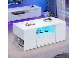 Mesa de centro brilhante 100x50x40 cm - con 1 gaveta e compartimentos de armazenamento - con iluminação LED - Painéis de partículas -^ModernLuxe Hot