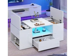 Mesa de centro brilhante 100x50x40 cm - con 1 gaveta e compartimentos de armazenamento - con iluminação LED - Painéis de partículas -^ModernLuxe Hot